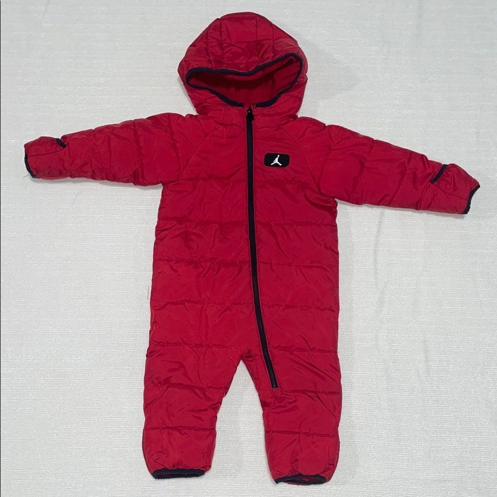 Jordan Baby Boy Red & Black Puffer Snowsuit